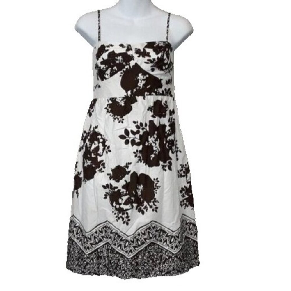 VTG 90s London Times Womens Babydoll‎ Dress White Brown Floral Sleeveless Grunge